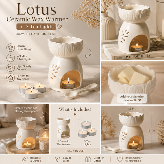 Lotus Ceramic Wax Warmer + 3 Tea Lights