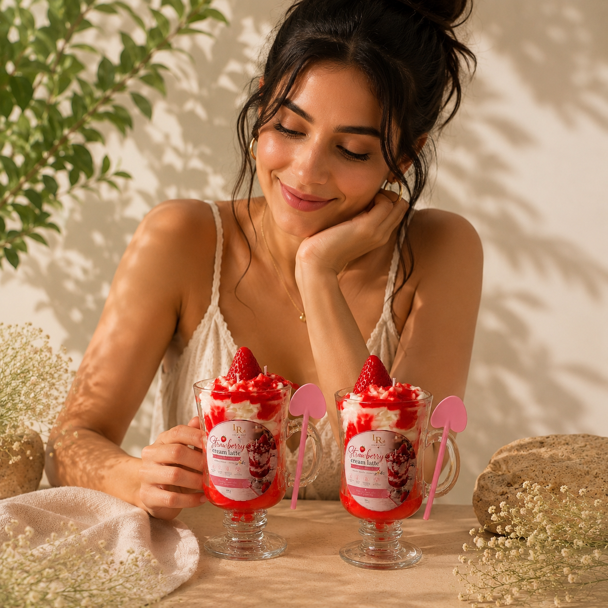 Strawberry Vanilla Candle in Glass Mug – Sweet Dessert Candle Gift