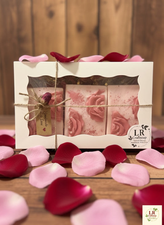Handcrafted Floral Soap Gift Set – Rose (Set of 3)