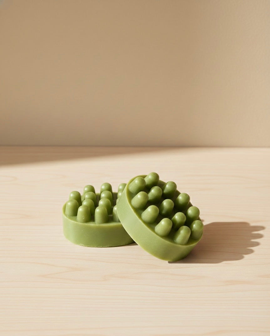 Cucumber and aloe soap bar with holiday poinsettia on spa stones.”