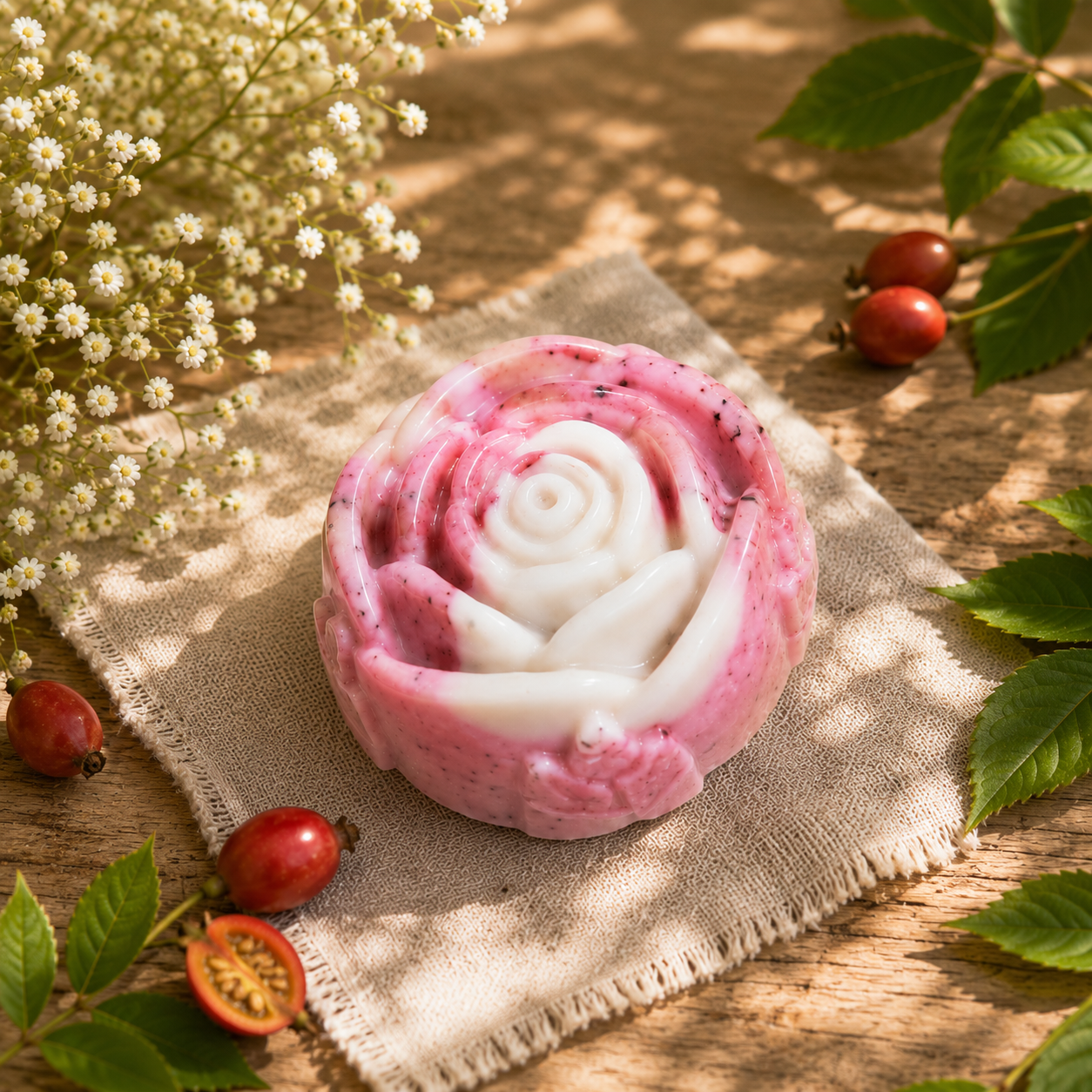 Handmade rosehip bloom artisan soap bar for dry skin - LR Craft Soap, Richmond VA 