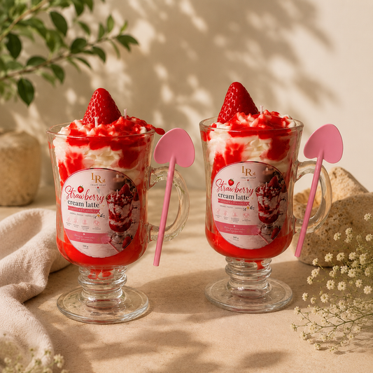 Handmade strawberry vanilla dessert candle in resable glass mug - LR Craft Soap, Richmond VA 