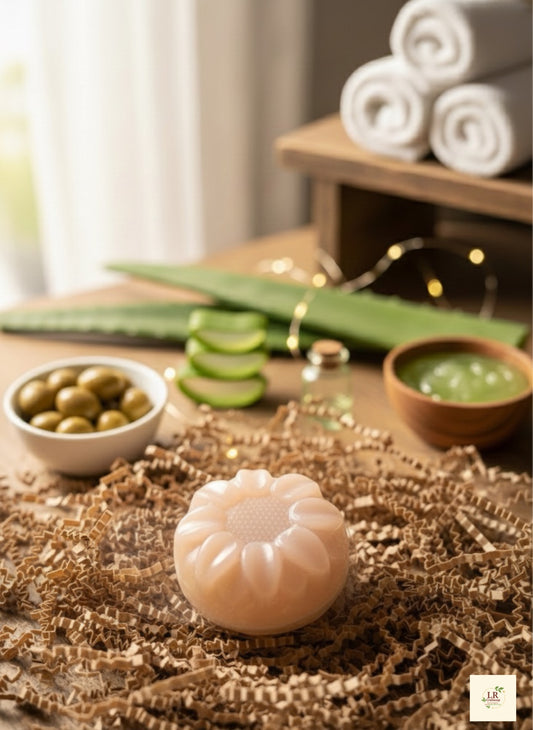 Handmade aloe vera soap bar with natural green color on a clean background 