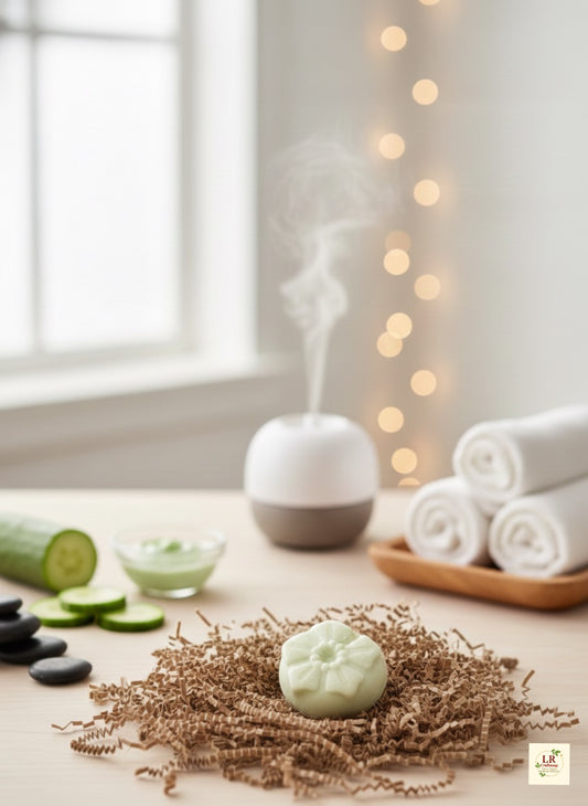 Light green handmade cucumber soap with “handmade with love” tag