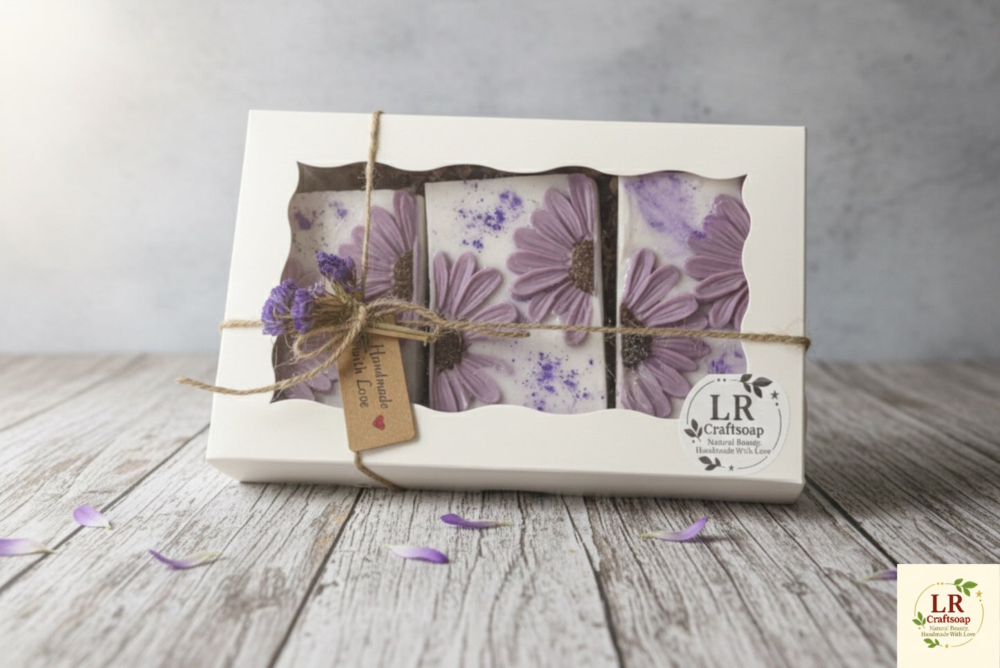 Handcrafted Floral Soap Gift Set – Lavender (Set of 3)