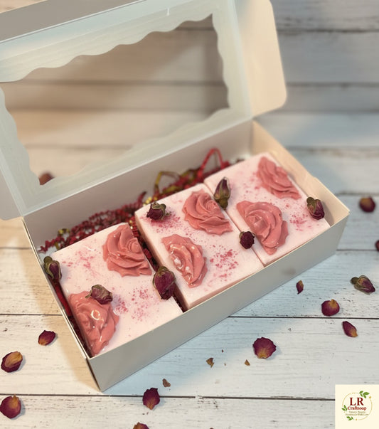 Handcrafted Floral Soap Gift Set – Rose (Set of 3)