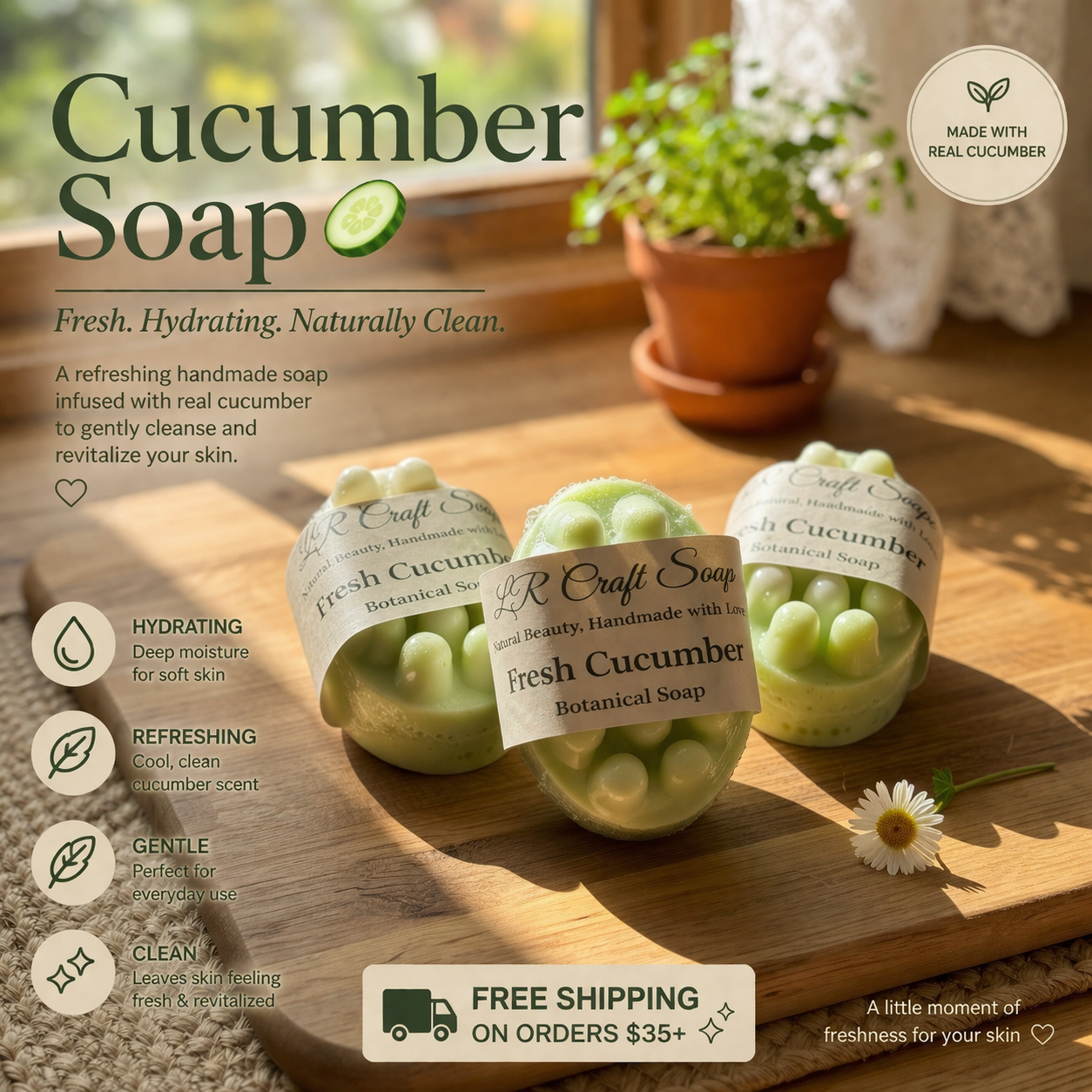Cucumber Soap | Fresh & Hydrating Natural Handmade Soap (150 g)