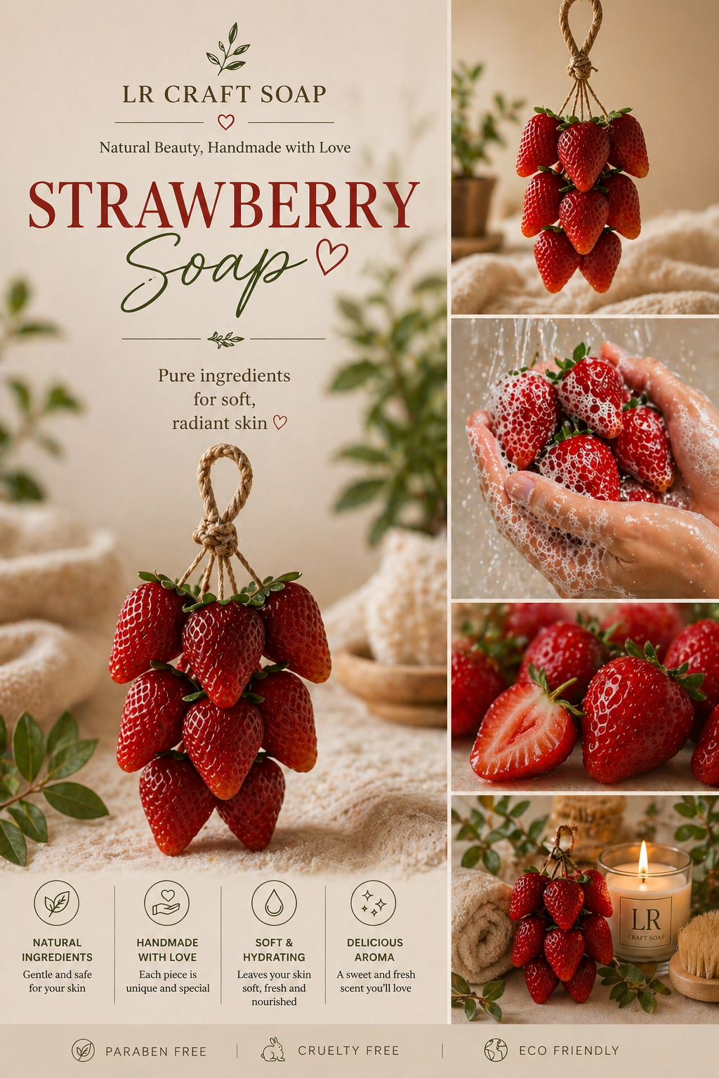 Strawberry Cluster Soap | Handmade Fruit Soap Bar