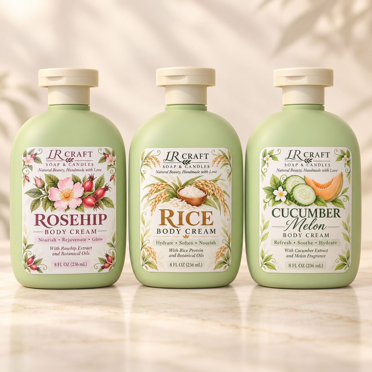 LR Craft Body Cream Collection – Rosehip, Rice and Cucumber Melon